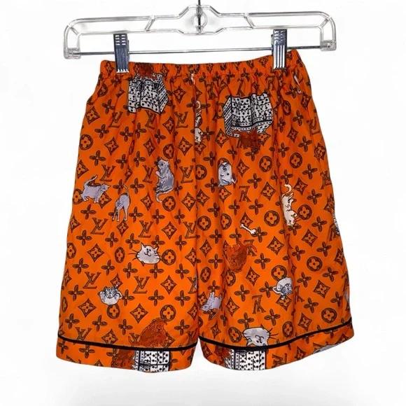 High Rise Orange Patterned Designer LV Shorts - Picture 1 of 5